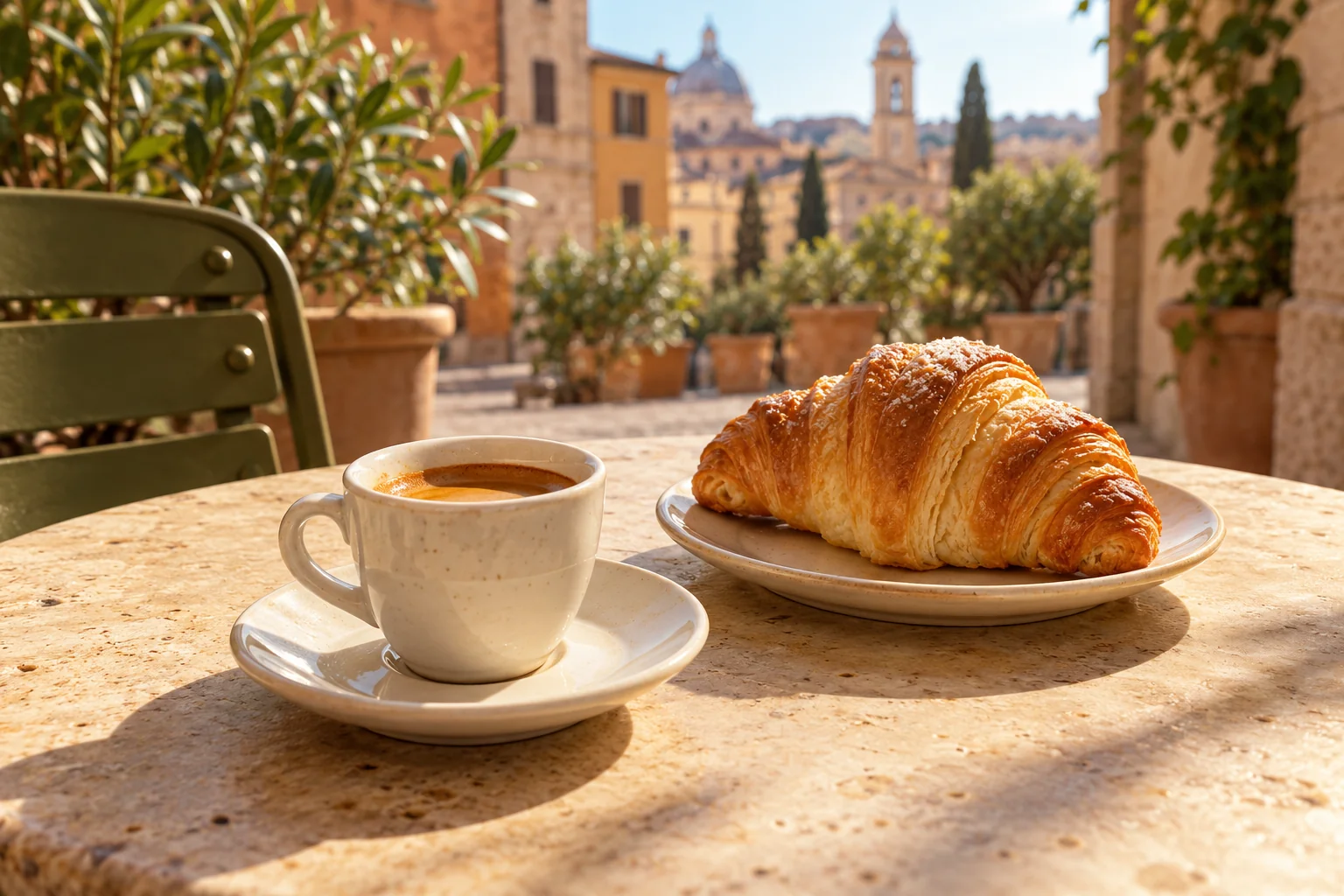 Espresso ve cornetto ile İtalyan kahve molasından ilham alan yapay zekâ editoryal görseli